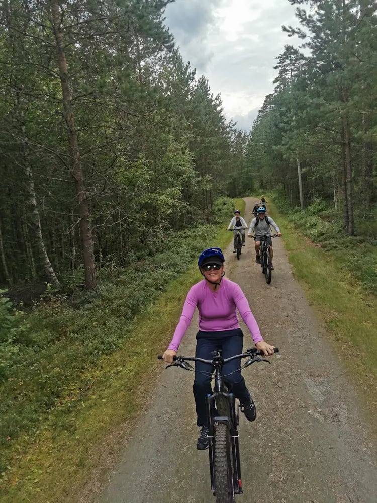 Ladies enjoying a ride on an E-mountain bike