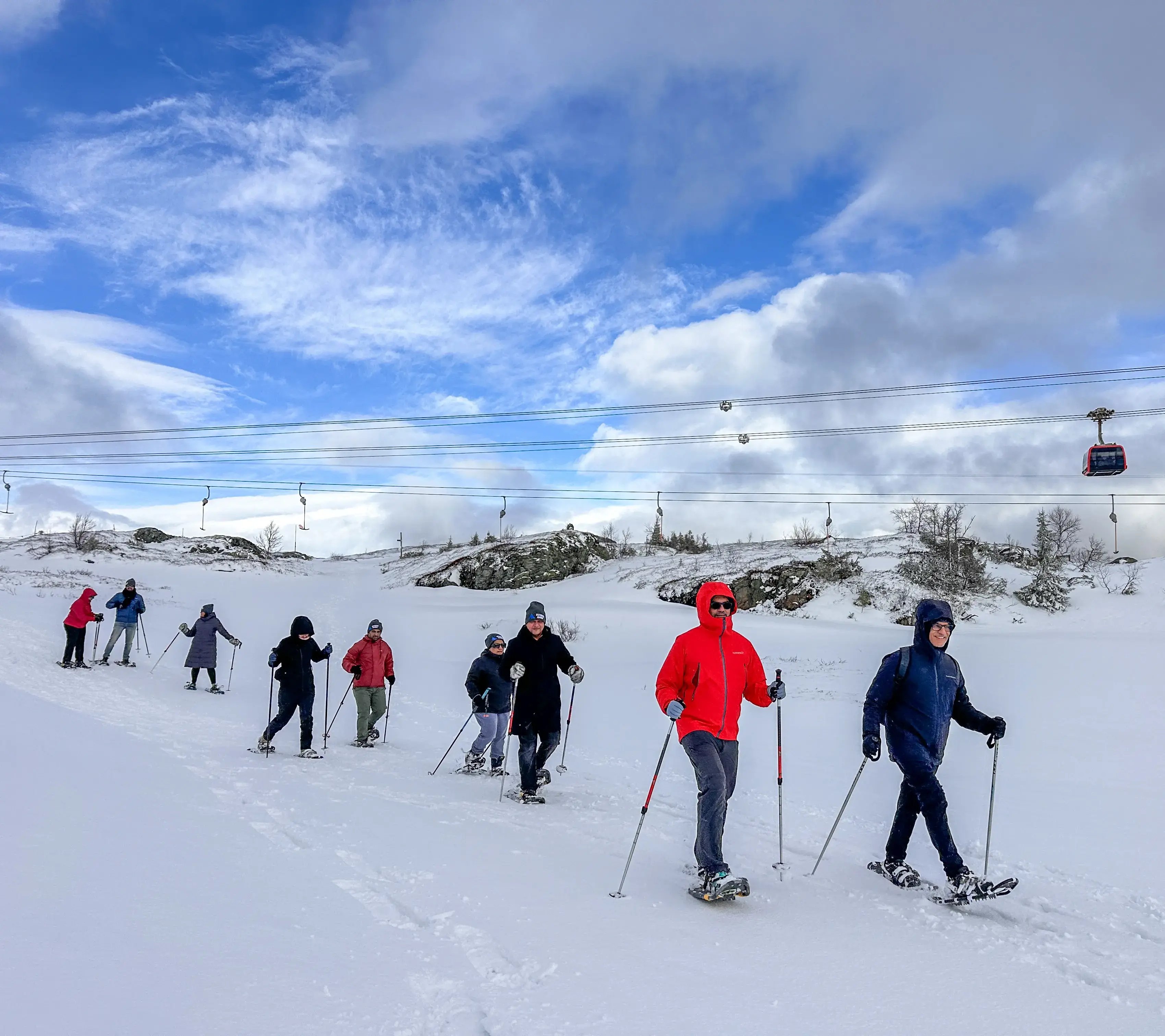 A snowshoeing group near the Voss gondola in Voss, Norway
