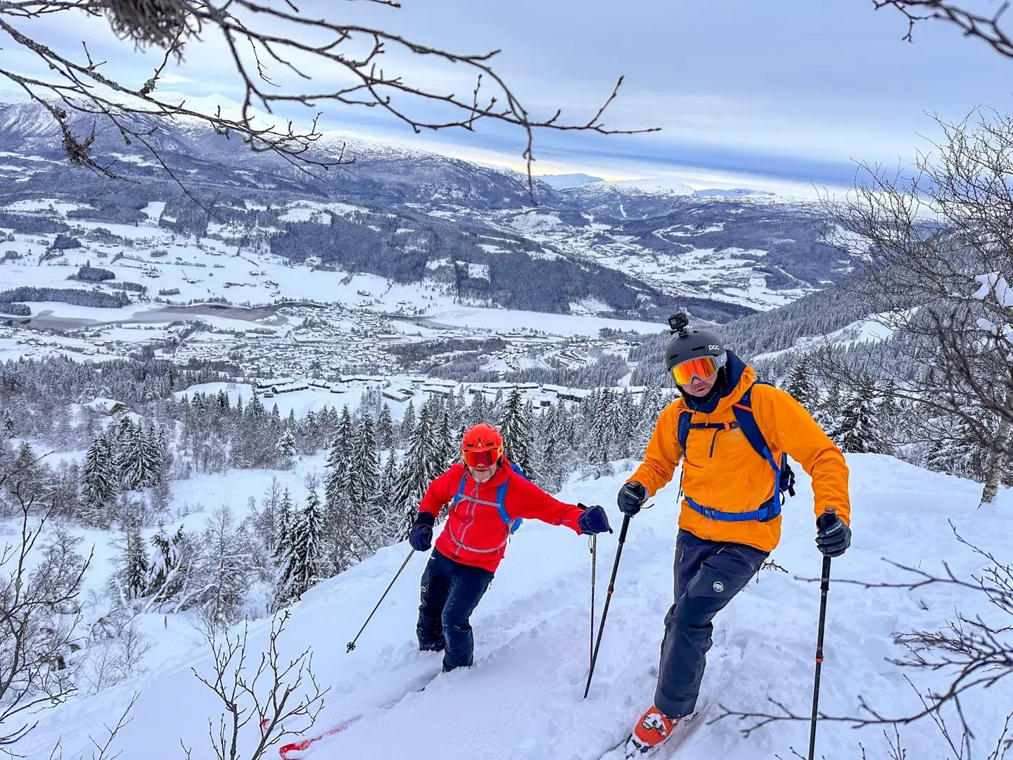 Skiers on a backcountry ski tour in Voss, Norway