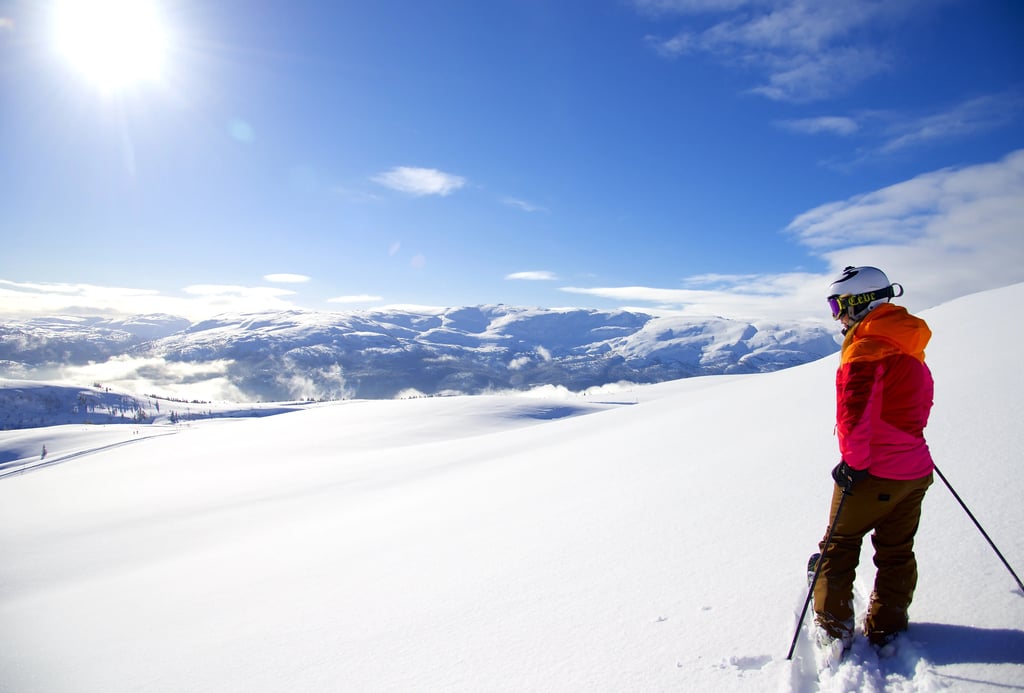 Skiing on a vast snow covered mountain