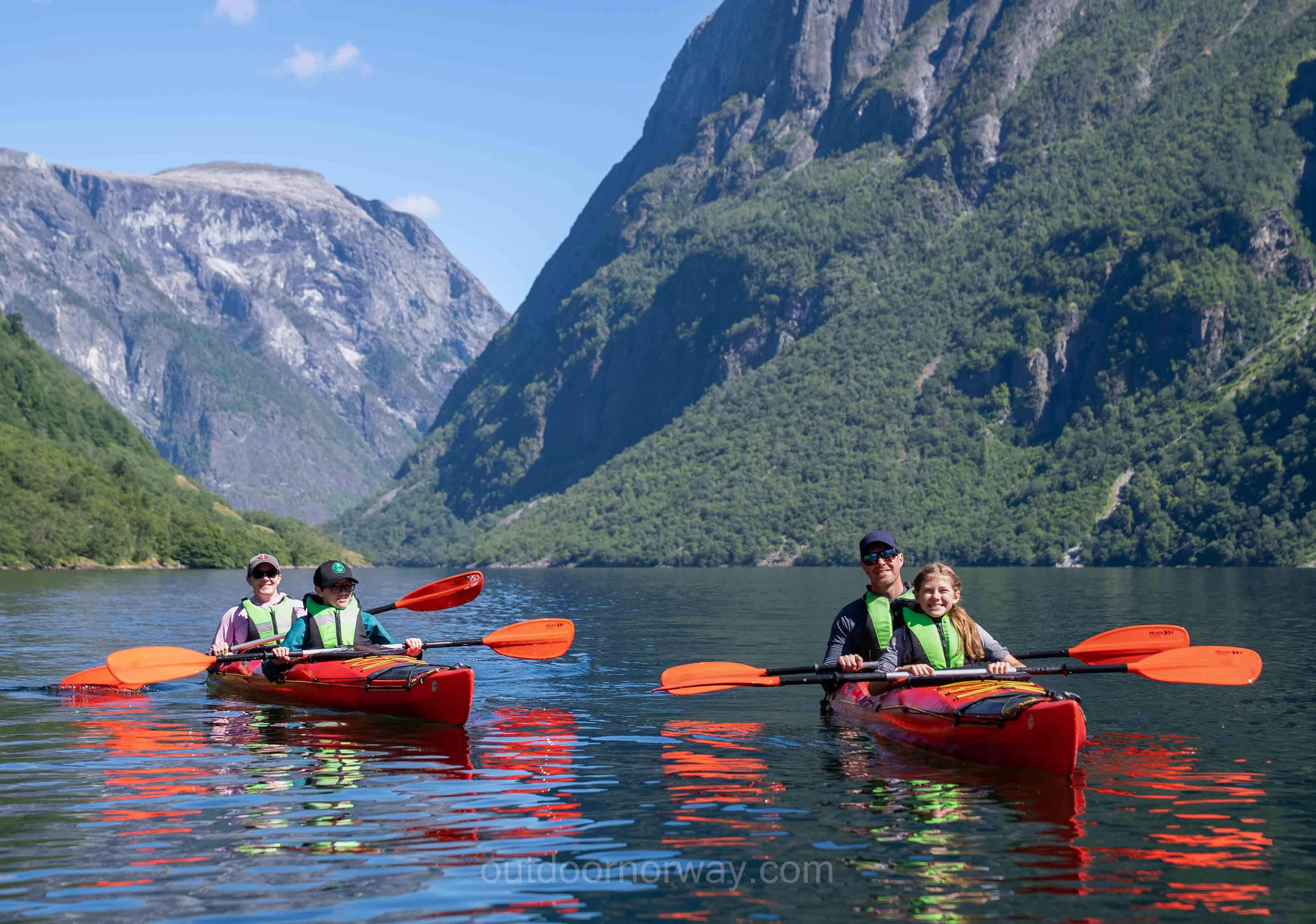 Fjord kayakers in the Naeroyfjord area