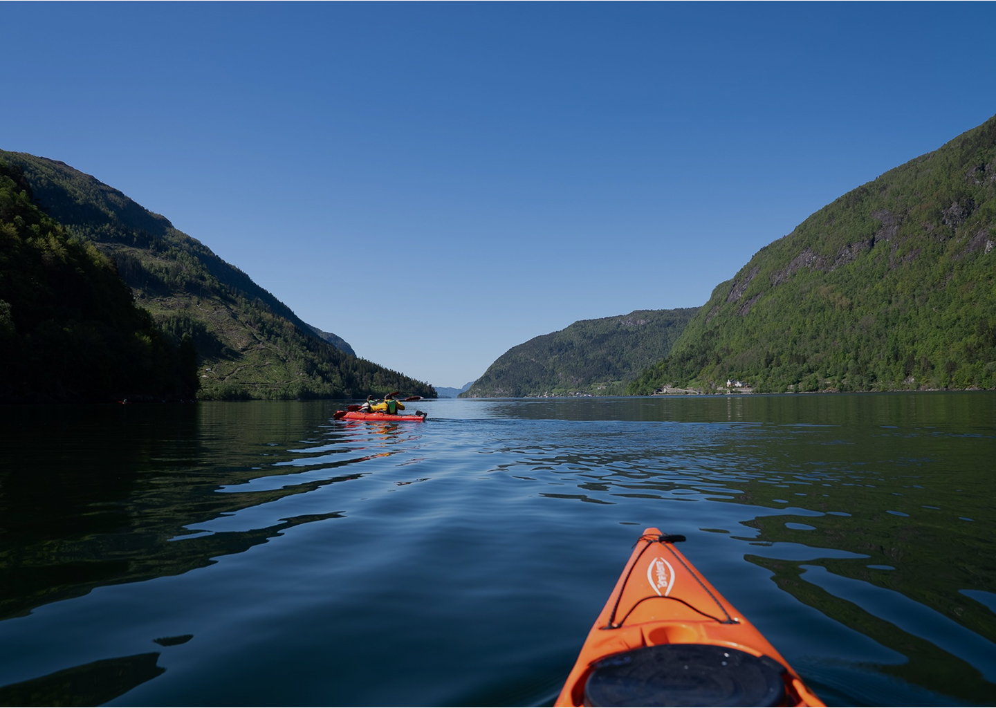 View from a kayak on a guided tour in Voss