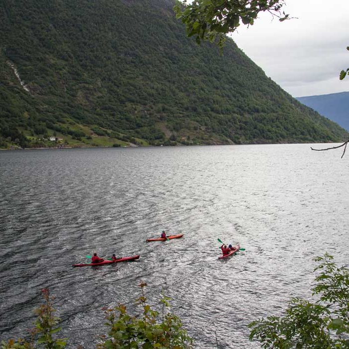 people kayaking on fjord