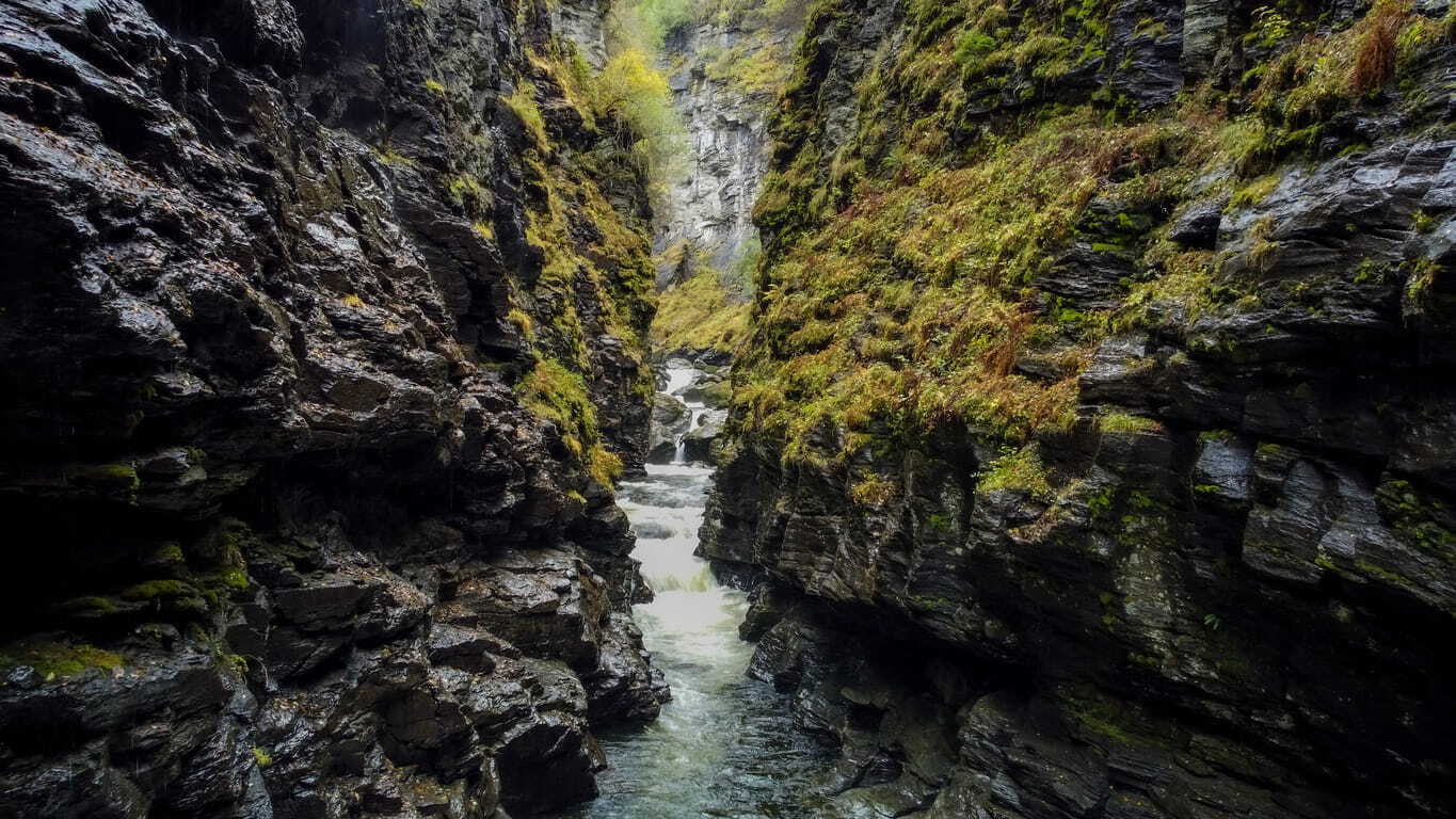 A narrow vista at Bordalsgjelet Gorge hike in the Voss, Norway area