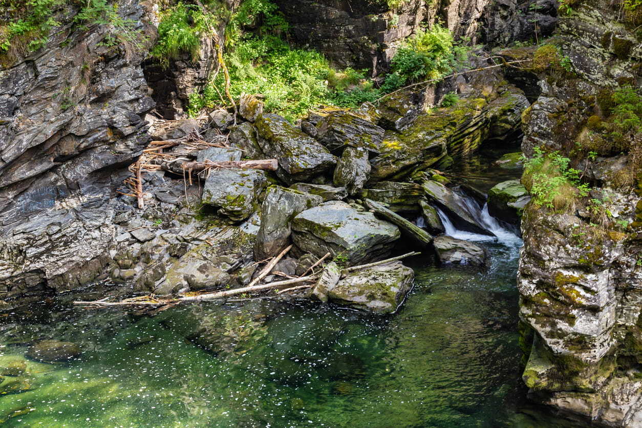 The turqoise waters of Bordalsgjelet Gorge near Voss, Western Norway
