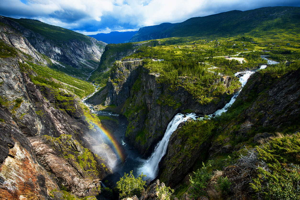 Voringsfossen waterfall taken from above at Eidfjord in Norway