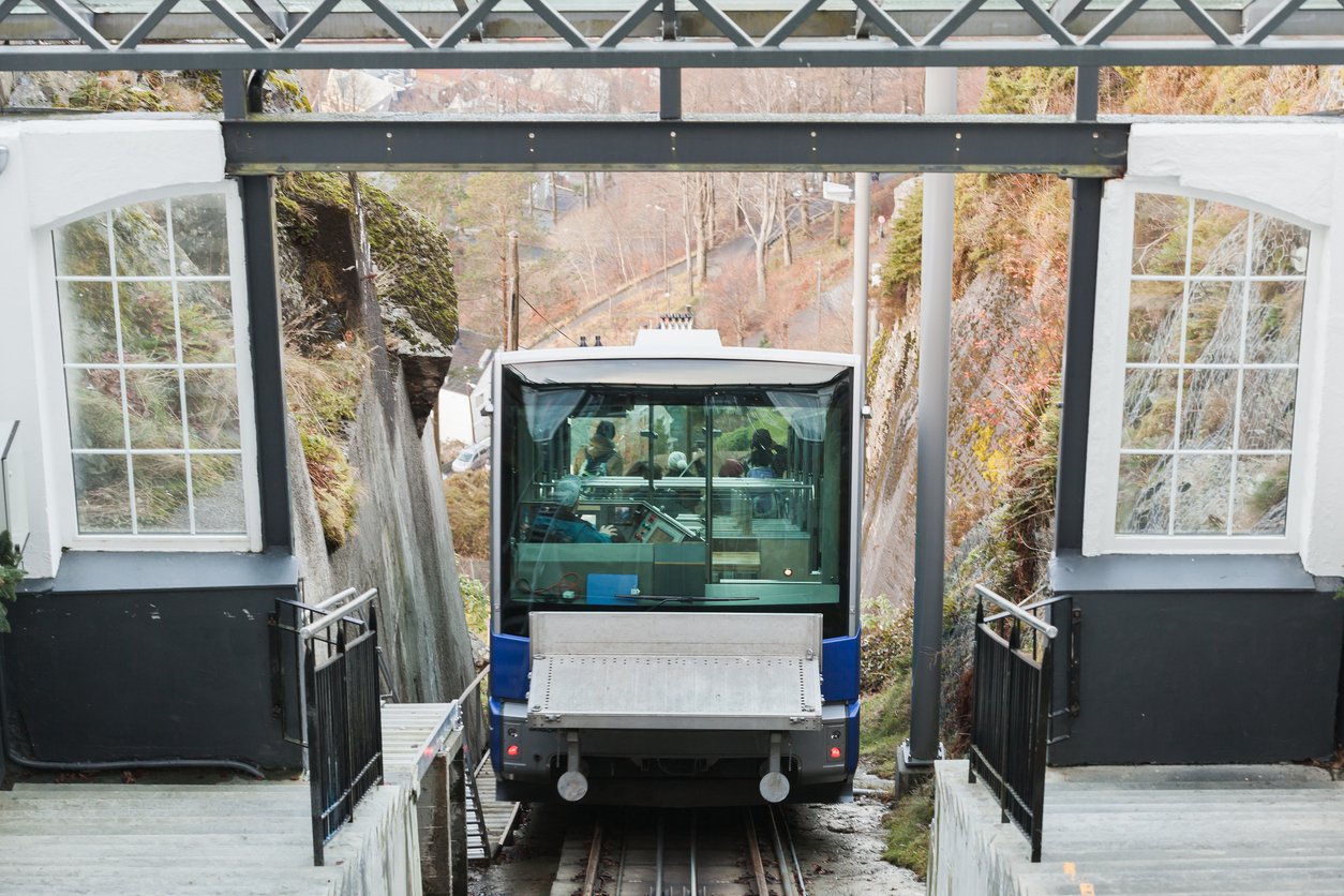 A view of the Floibanen Funicular in Bergen, Norway