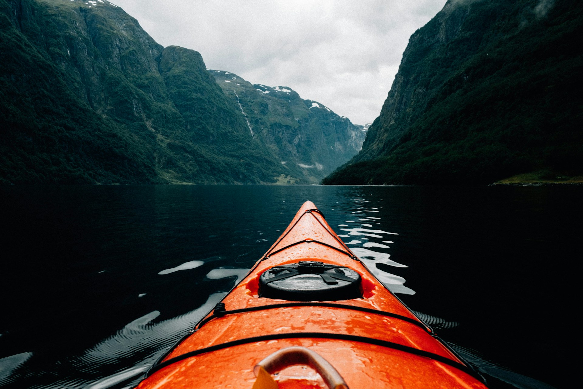 Kayaking in the Norway fjords, POV shot