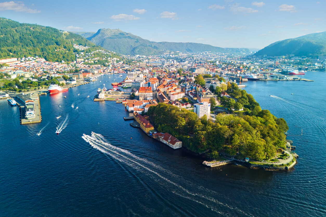 nordnes peninsula seen through the air, one of the must-do things to do in Bergen, Norway