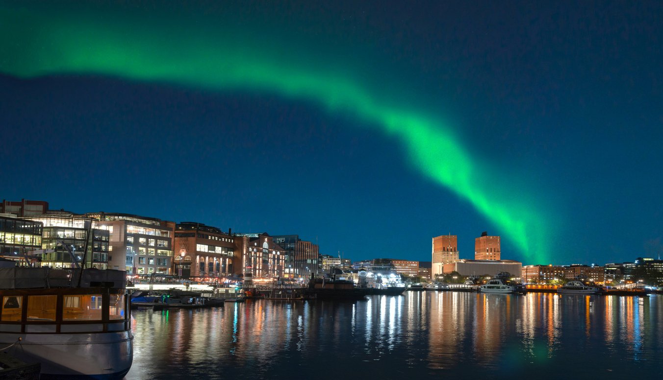 Northern Lights above the Oslo skyline
