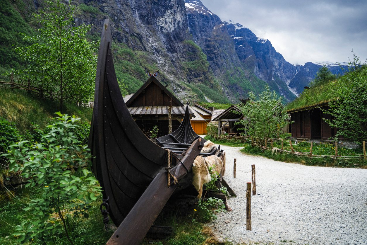 A traditional ship in a Norwegian viking village, one of the things the country is most known for