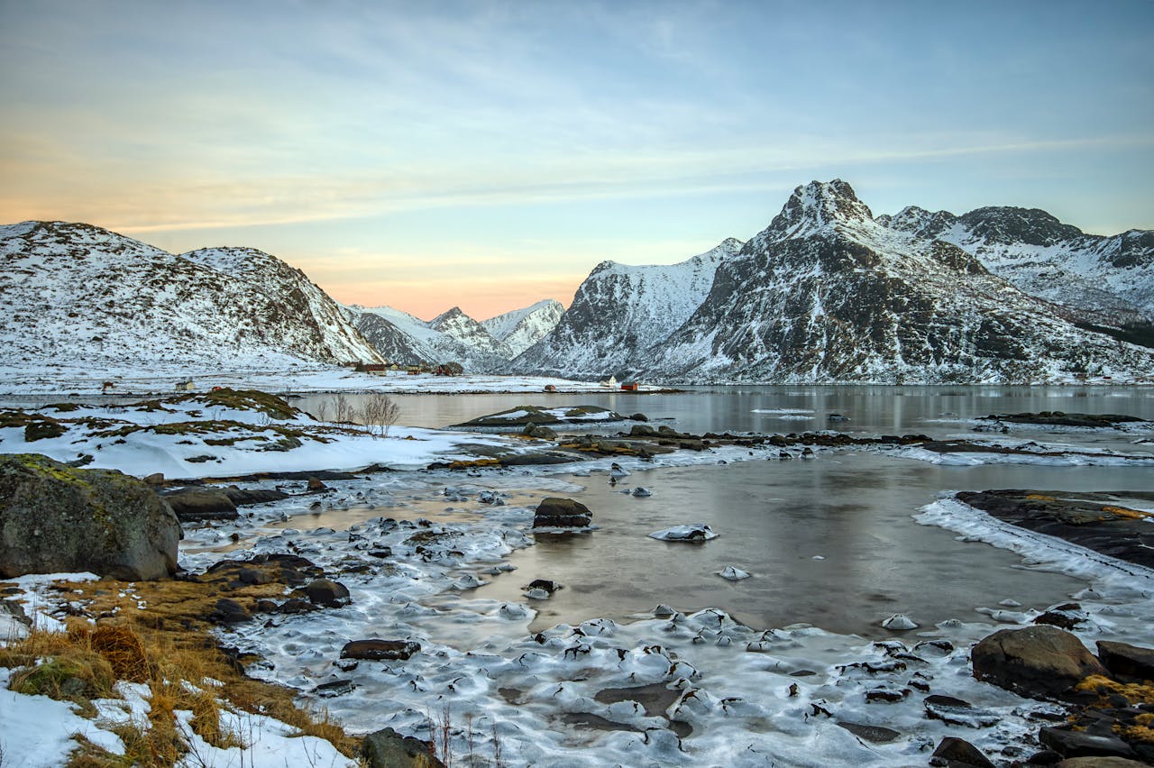  Winter Landscape at Snowy Fjord 
